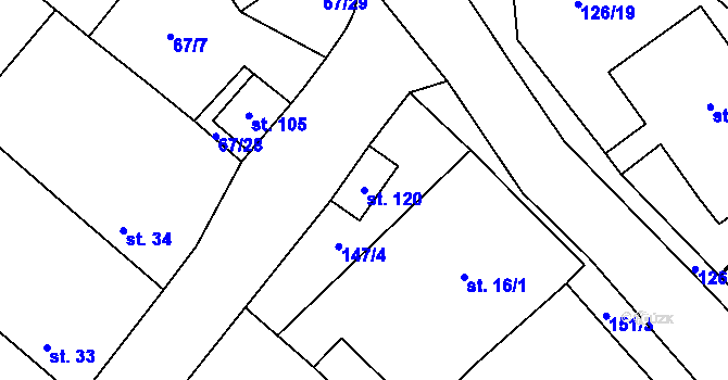 Parcela st. 120 v KÚ Chmeliště, Katastrální mapa