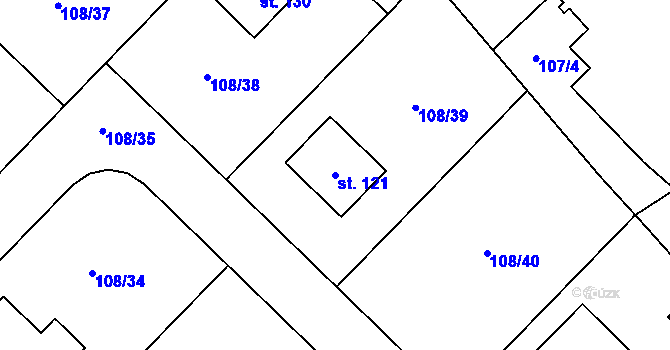 Parcela st. 121 v KÚ Chmeliště, Katastrální mapa