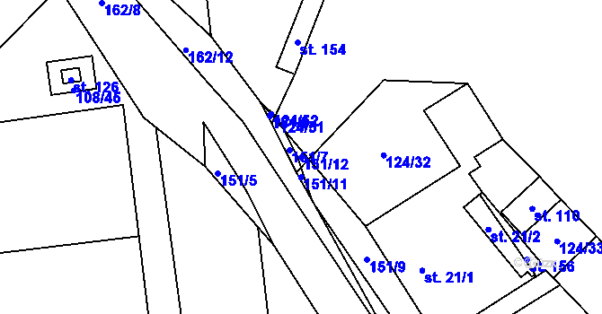 Parcela st. 151/12 v KÚ Chmeliště, Katastrální mapa
