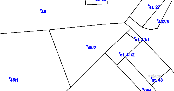 Parcela st. 45/2 v KÚ Žíšov, Katastrální mapa