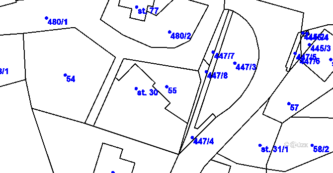 Parcela st. 55 v KÚ Žíšov, Katastrální mapa