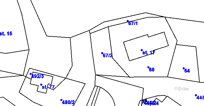 Parcela st. 67/2 v KÚ Žíšov, Katastrální mapa
