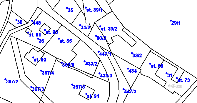 Parcela st. 447/1 v KÚ Žíšov, Katastrální mapa