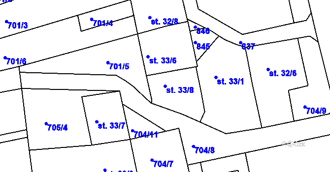 Parcela st. 33/8 v KÚ Suchdol v Moravském krasu, Katastrální mapa