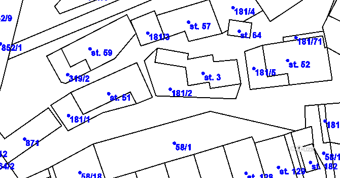 Parcela st. 181/2 v KÚ Vavřinec na Moravě, Katastrální mapa
