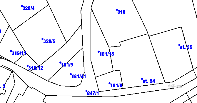 Parcela st. 181/15 v KÚ Vavřinec na Moravě, Katastrální mapa