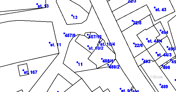 Parcela st. 10/2 v KÚ Veselice na Moravě, Katastrální mapa