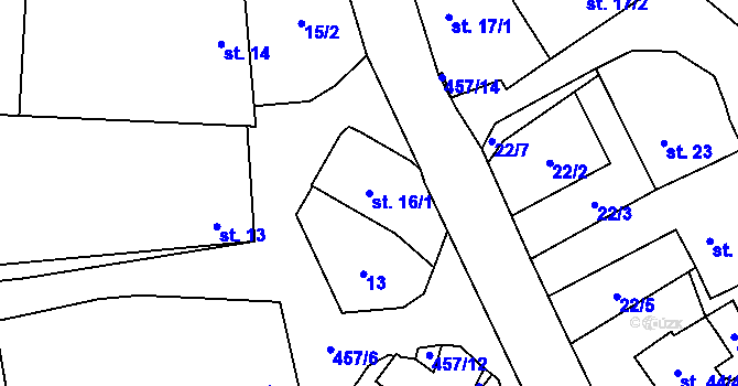 Parcela st. 16/1 v KÚ Veselice na Moravě, Katastrální mapa