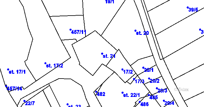 Parcela st. 21 v KÚ Veselice na Moravě, Katastrální mapa