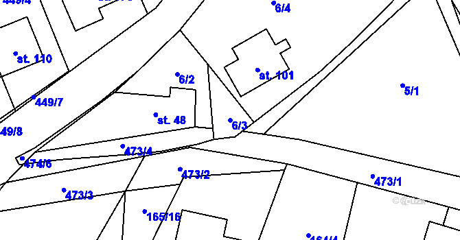 Parcela st. 6/3 v KÚ Veselice na Moravě, Katastrální mapa