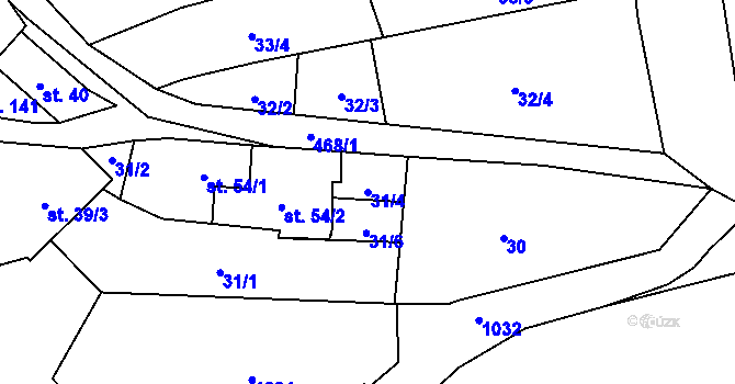 Parcela st. 31/4 v KÚ Veselice na Moravě, Katastrální mapa