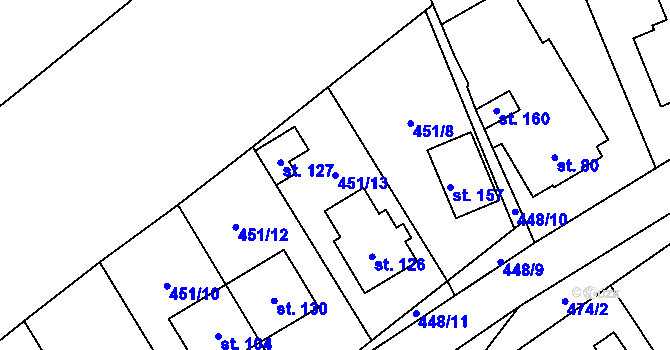 Parcela st. 451/13 v KÚ Veselice na Moravě, Katastrální mapa