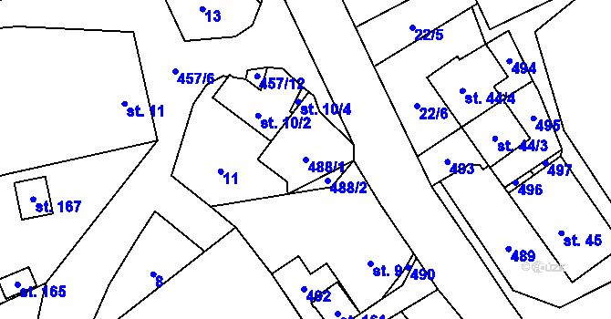 Parcela st. 488/1 v KÚ Veselice na Moravě, Katastrální mapa