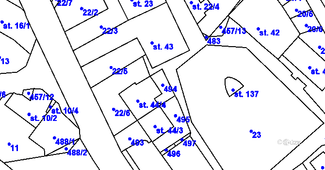 Parcela st. 494 v KÚ Veselice na Moravě, Katastrální mapa