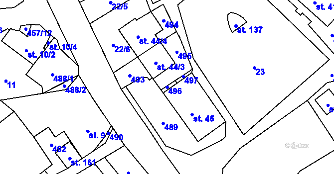 Parcela st. 496 v KÚ Veselice na Moravě, Katastrální mapa