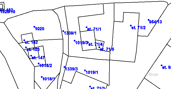 Parcela st. 71/4 v KÚ Vážany u Boskovic, Katastrální mapa