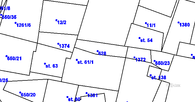 Parcela st. 628 v KÚ Vážany u Boskovic, Katastrální mapa