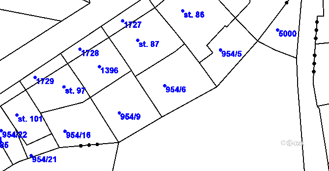 Parcela st. 954/6 v KÚ Vážany u Boskovic, Katastrální mapa