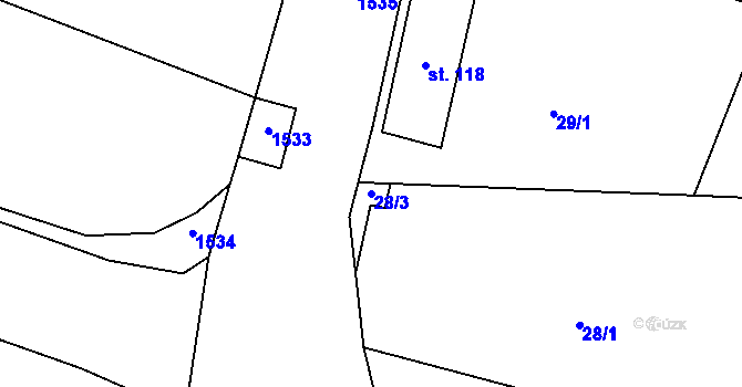 Parcela st. 28/3 v KÚ Vážany u Boskovic, Katastrální mapa