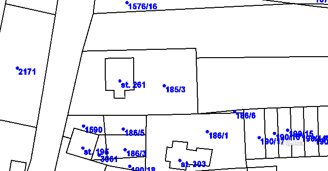 Parcela st. 185/3 v KÚ Vážany u Uherského Hradiště, Katastrální mapa
