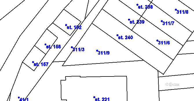 Parcela st. 311/9 v KÚ Vážany u Uherského Hradiště, Katastrální mapa