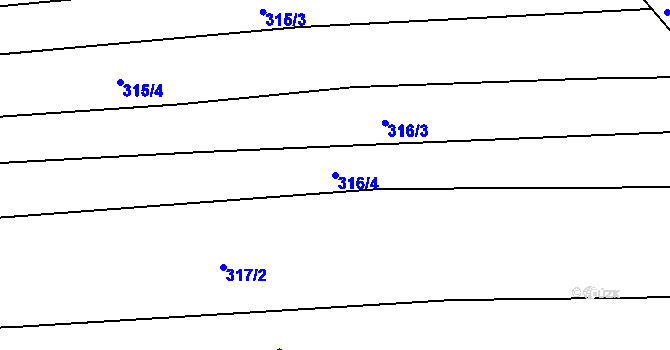 Parcela st. 316/4 v KÚ Vážany u Uherského Hradiště, Katastrální mapa