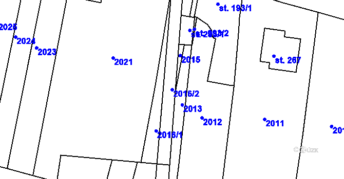 Parcela st. 2016/2 v KÚ Vážany u Uherského Hradiště, Katastrální mapa