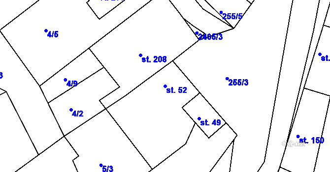 Parcela st. 52 v KÚ Vážany u Vyškova, Katastrální mapa