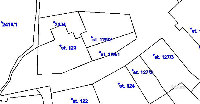 Parcela st. 129/1 v KÚ Vážany u Vyškova, Katastrální mapa