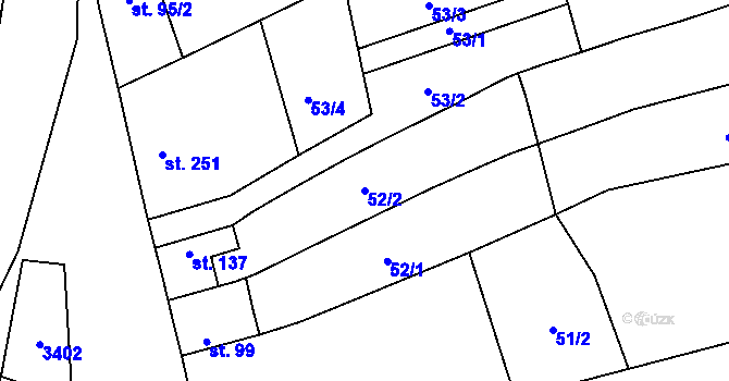 Parcela st. 52/2 v KÚ Vážany u Vyškova, Katastrální mapa