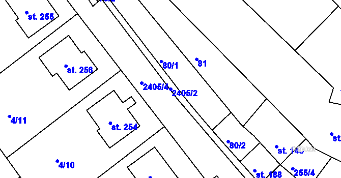 Parcela st. 2405/2 v KÚ Vážany u Vyškova, Katastrální mapa