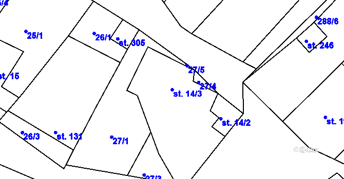 Parcela st. 14/3 v KÚ Vážany u Vyškova, Katastrální mapa