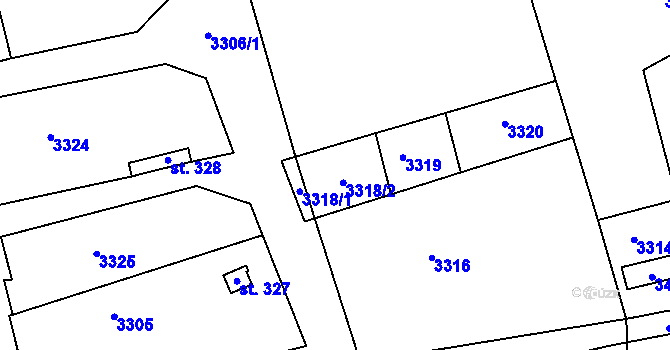 Parcela st. 3318 v KÚ Vážany u Vyškova, Katastrální mapa