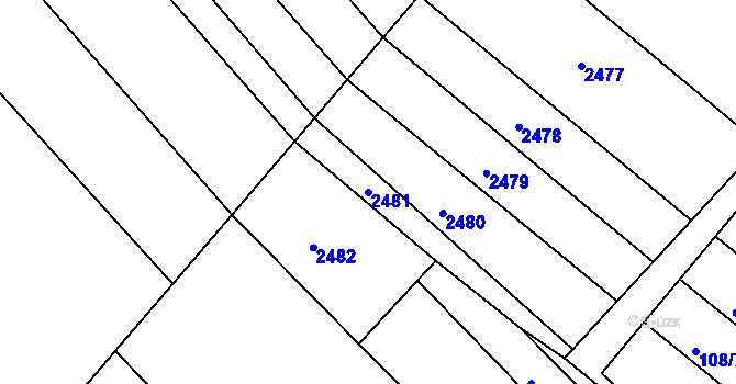 Parcela st. 2481 v KÚ Vážany u Vyškova, Katastrální mapa