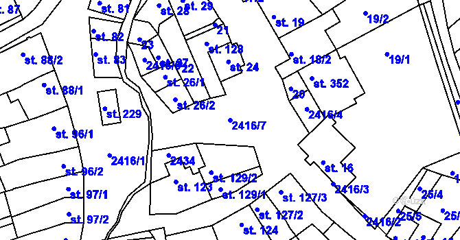 Parcela st. 2416/7 v KÚ Vážany u Vyškova, Katastrální mapa