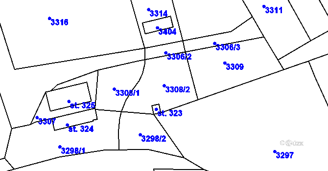 Parcela st. 3308/2 v KÚ Vážany u Vyškova, Katastrální mapa