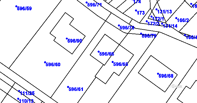 Parcela st. 596/66 v KÚ Královopolské Vážany, Katastrální mapa