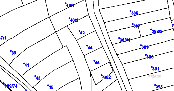 Parcela st. 44 v KÚ Královopolské Vážany, Katastrální mapa