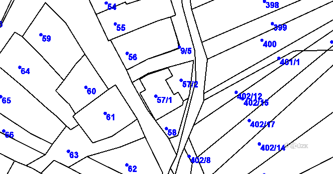 Parcela st. 57 v KÚ Královopolské Vážany, Katastrální mapa