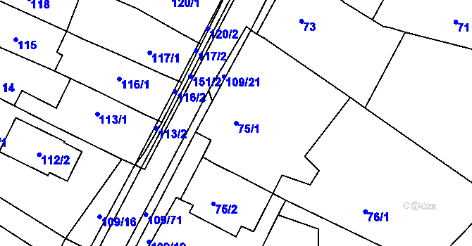 Parcela st. 75/1 v KÚ Královopolské Vážany, Katastrální mapa