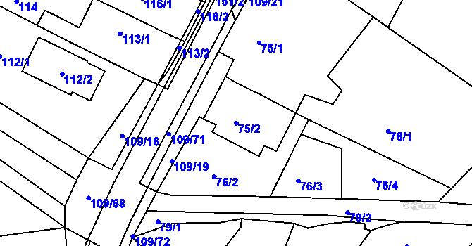 Parcela st. 75/2 v KÚ Královopolské Vážany, Katastrální mapa