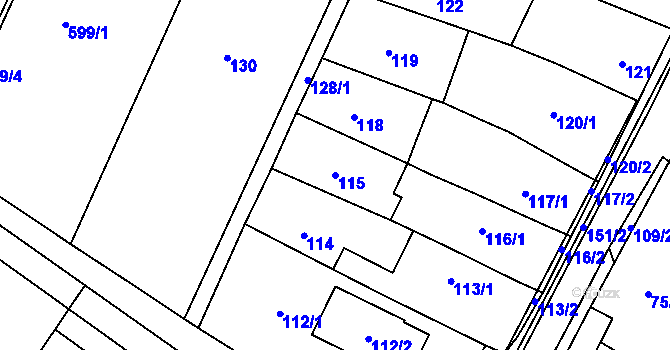 Parcela st. 115 v KÚ Královopolské Vážany, Katastrální mapa