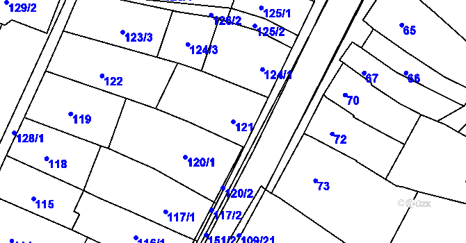 Parcela st. 121 v KÚ Královopolské Vážany, Katastrální mapa