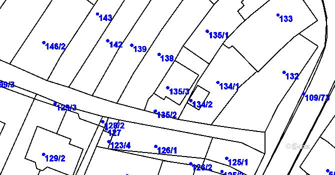 Parcela st. 135/3 v KÚ Královopolské Vážany, Katastrální mapa