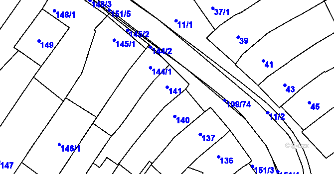 Parcela st. 141 v KÚ Královopolské Vážany, Katastrální mapa