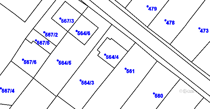 Parcela st. 564/4 v KÚ Královopolské Vážany, Katastrální mapa