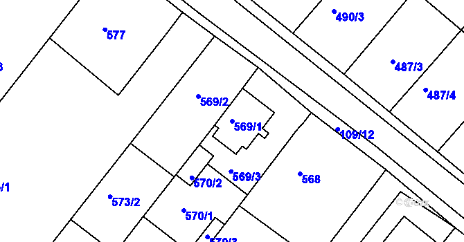 Parcela st. 569/1 v KÚ Královopolské Vážany, Katastrální mapa