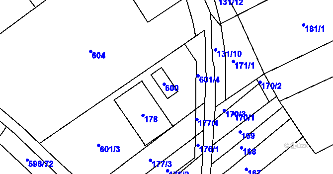 Parcela st. 600 v KÚ Královopolské Vážany, Katastrální mapa