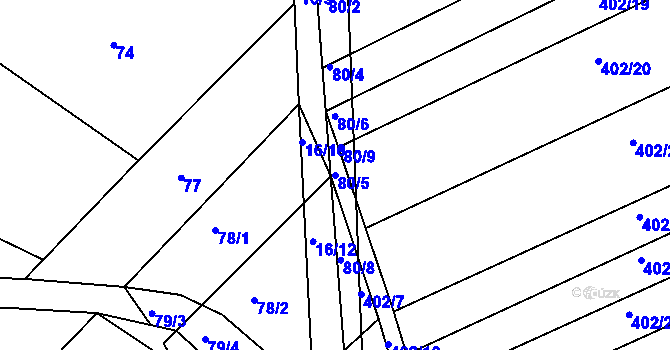Parcela st. 80/5 v KÚ Královopolské Vážany, Katastrální mapa