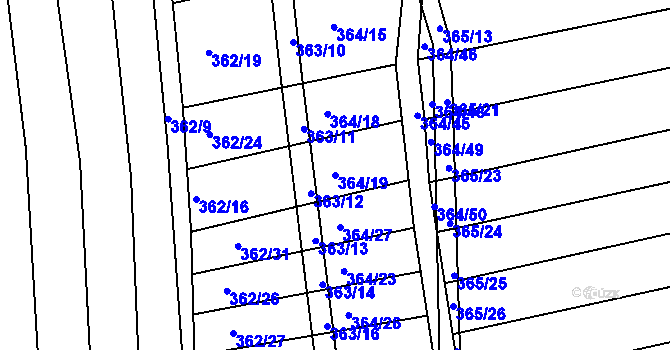 Parcela st. 364/19 v KÚ Královopolské Vážany, Katastrální mapa